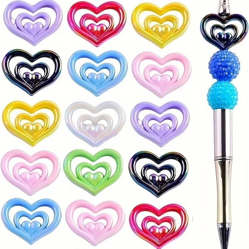 Acrylic Solid Color UV Plated Three-Layer Love Heart With Holes Loose Beads DIY Pen Key Chain Car Hanging Accessories