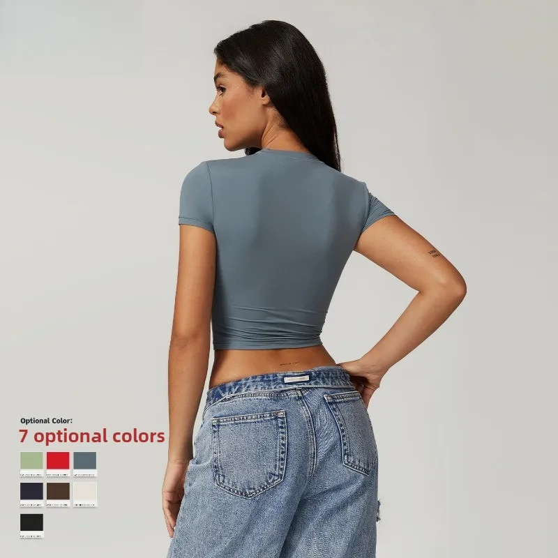 

Casual Versatile Skinny Quick-Drying Fitness Top Yoga Suit Running Pilates Sports T-Shirt Short Sleeve