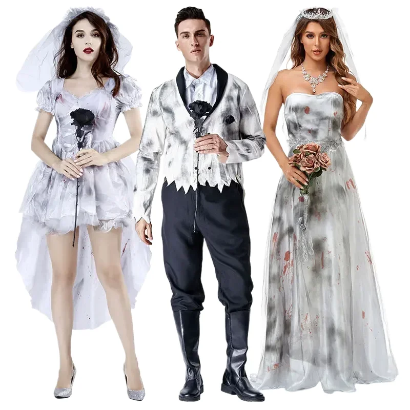 

Halloween Day Of The Dead Horror Bloody Ghost Zombie Mummy Couple Costume Purim Horror Devil Bride Role Playing Costume