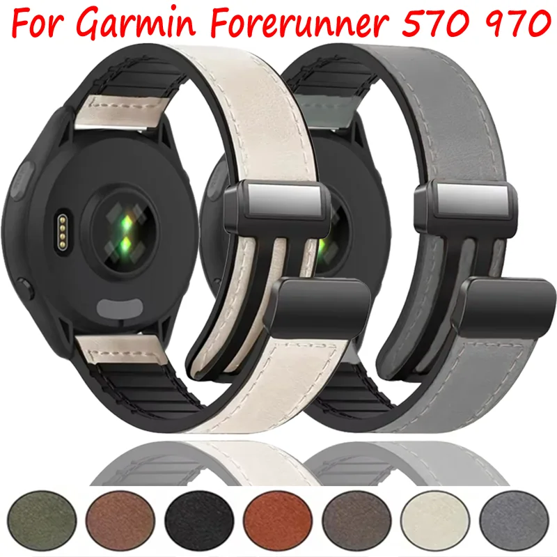 22/20 mm Leder + Silikonband für Garmin Forerunner 570 970 55 965 Magnetarmband Garmin Vivoactive 6 5/Venu 3 2/Approach S50