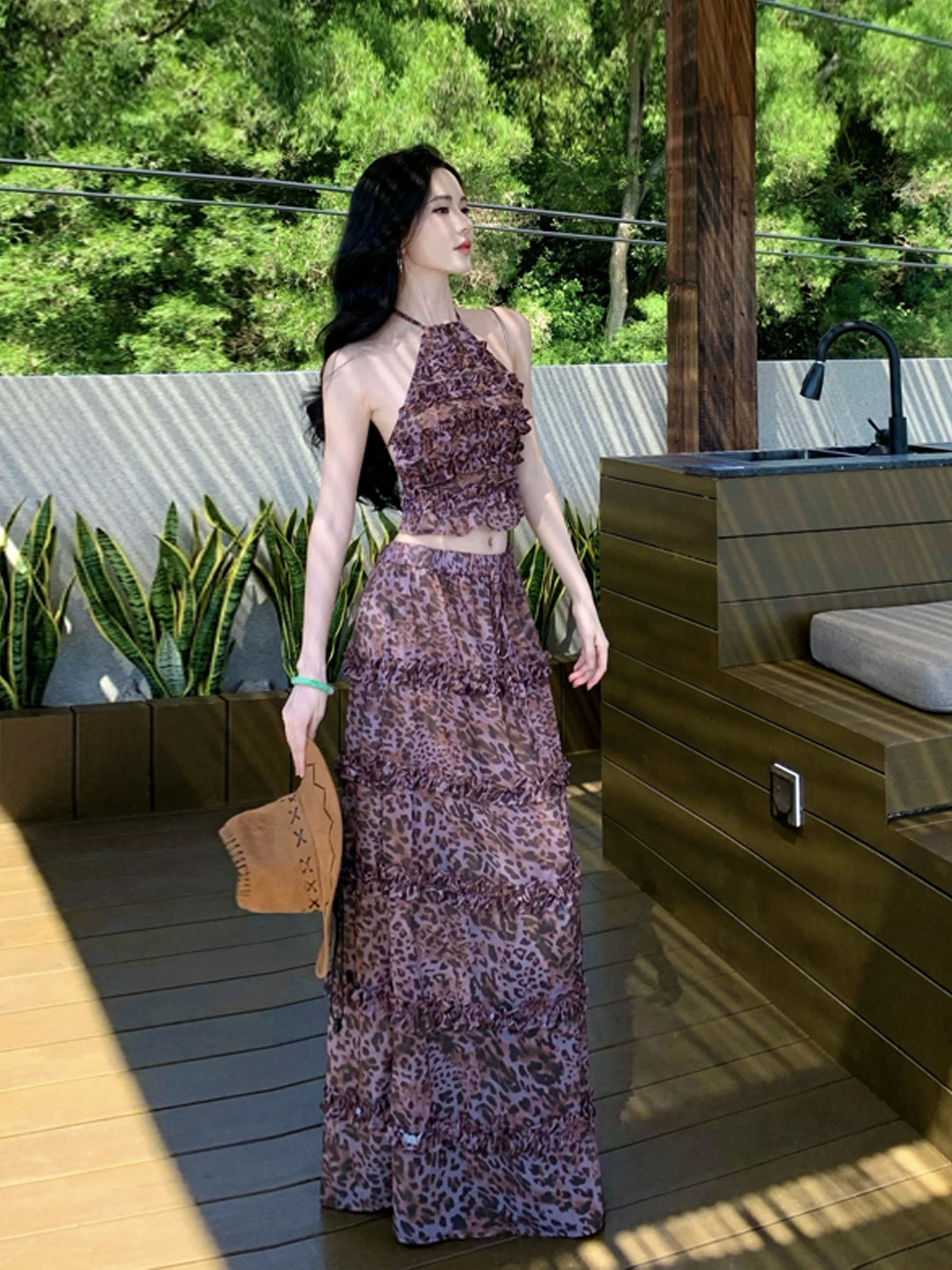 Sexy Leopard Print ter Ne  Dr And Hat Beach Vaion Sle Women's Faion Set Breathable Lightweight Summer Outfit