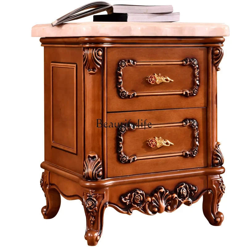 

European side cabinet, American luxury living room retro rural solid wood carving flower storage chest