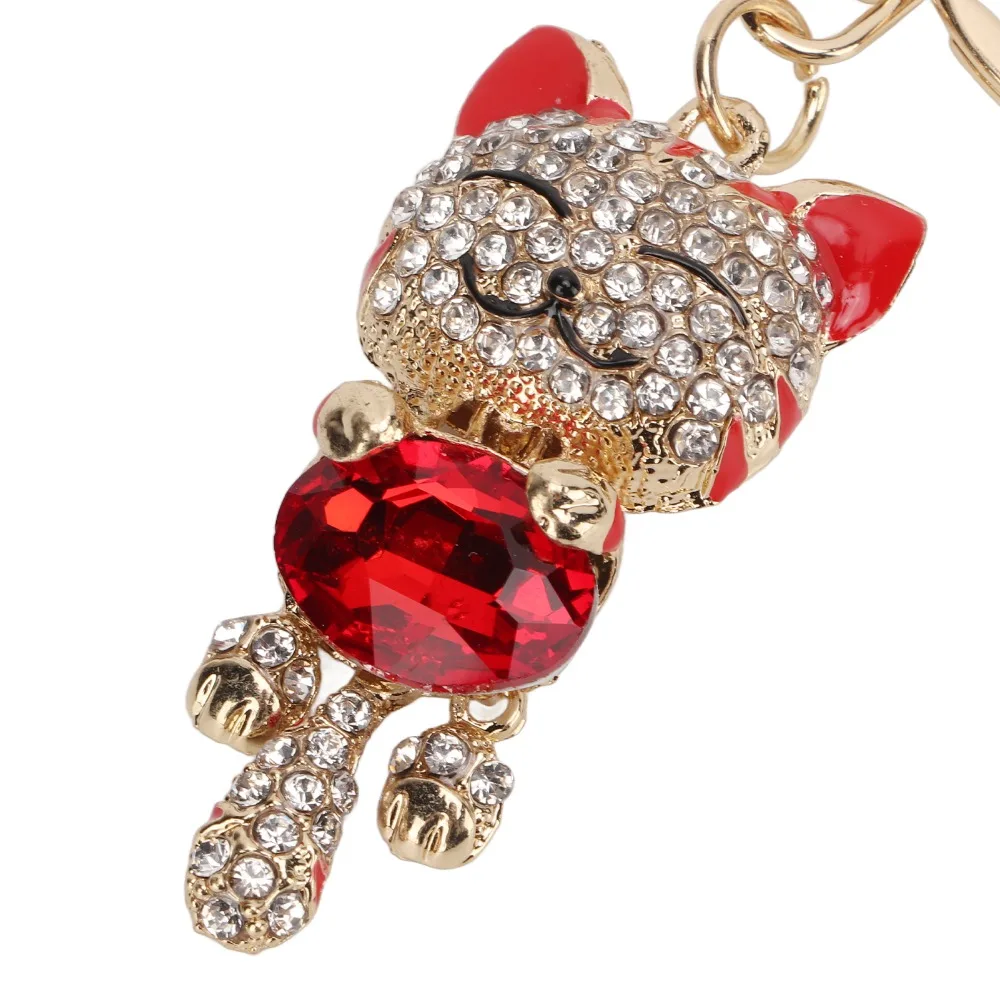1pcs Funny Zinc Alloy Cat Keychain Metallic Luster Rhinestone Crystal Cat Bag Charm Cat Pendant For Backpacks