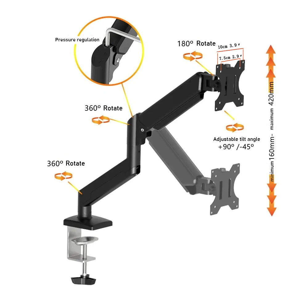 Monitor arm halterung für 13-32 "2-10kg Bildschirm Schreibtisch Tisch pneumatischer Arm ständer Display halterung 360 ° freie Einstellung Display halterung