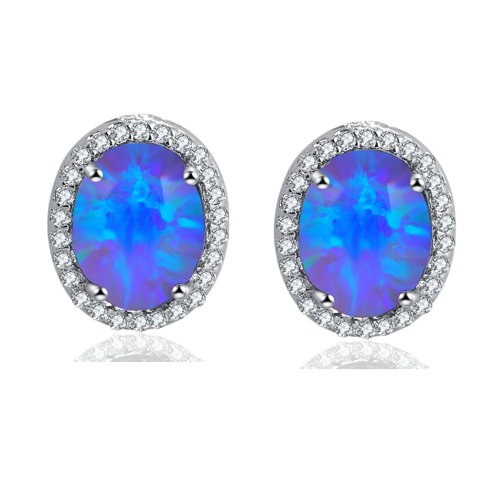 JLE-1288 New Arrival Fashion Jewelry Oval Blue Opal Post Earrings for Women for Christmas Gift