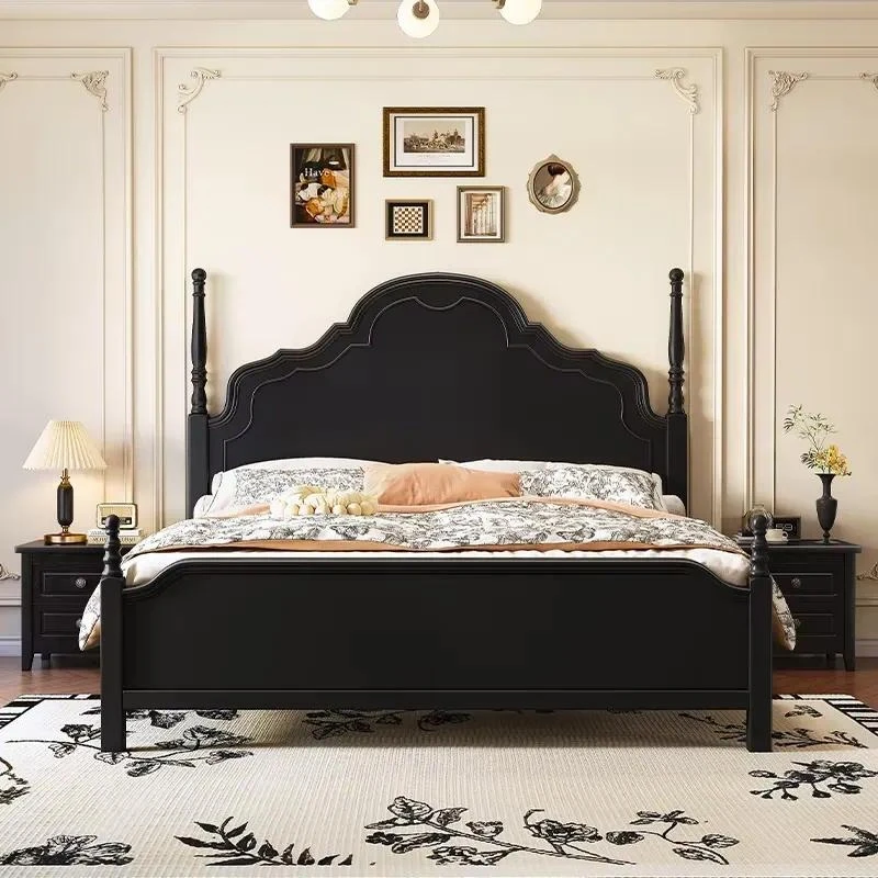 Modern Solid Oak Queen with Storage Black Timber Frame Bedroom Furniture Wall Bed