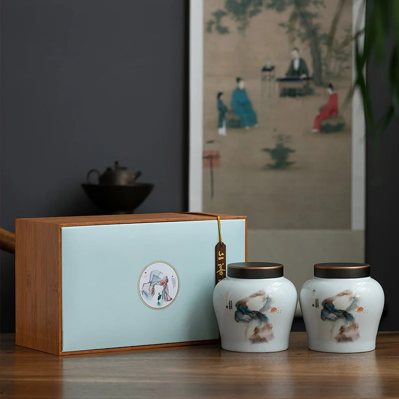 

Tea can gift box empty packaging high-grade retro universal customizable ceramic underglaze color Chinese exquisite seal withlid