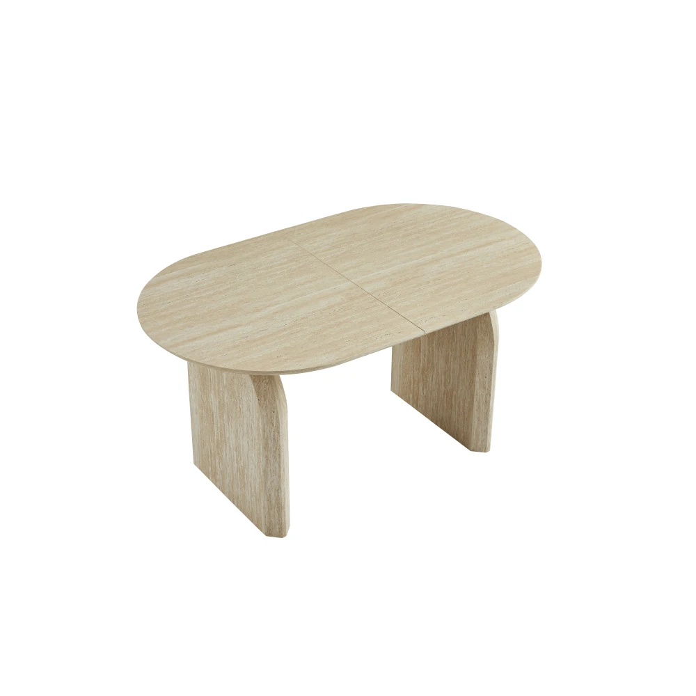 Wood Extendable Dining Table, Modern Oval Kitchen Table with Stylish Dual - Pillar Design, Perfect for Home Dining & Gathering, Multi-functional and Space-saving, Living Room and Dining Room.