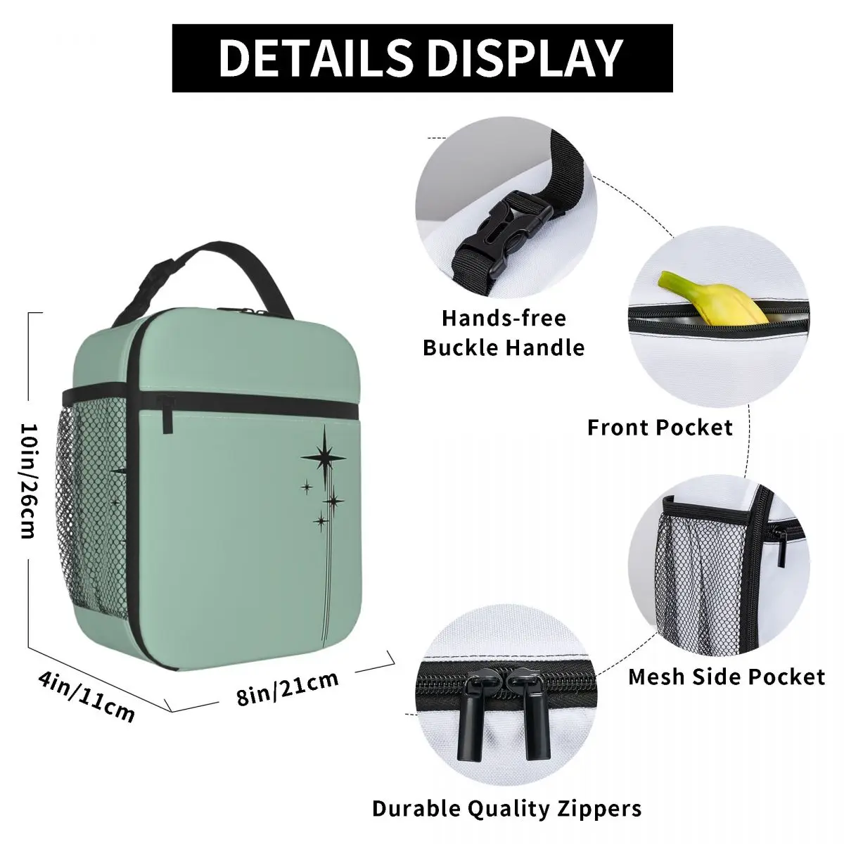 1950s Atomic Age Starburst In Mint Green And Black Insulated Lunch Bag for Women Office Cooler Thermal Food Box Tote Lunch Boxes