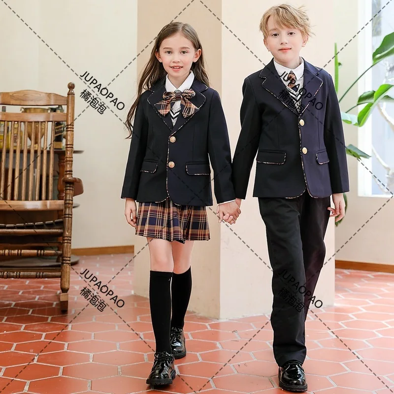 Terno estilo universitário para meninas, uniforme Jk, casaco infantil, camisa, saia plissada, roupa de estudante com gravata, primavera, outono, conjunto de 3 peças