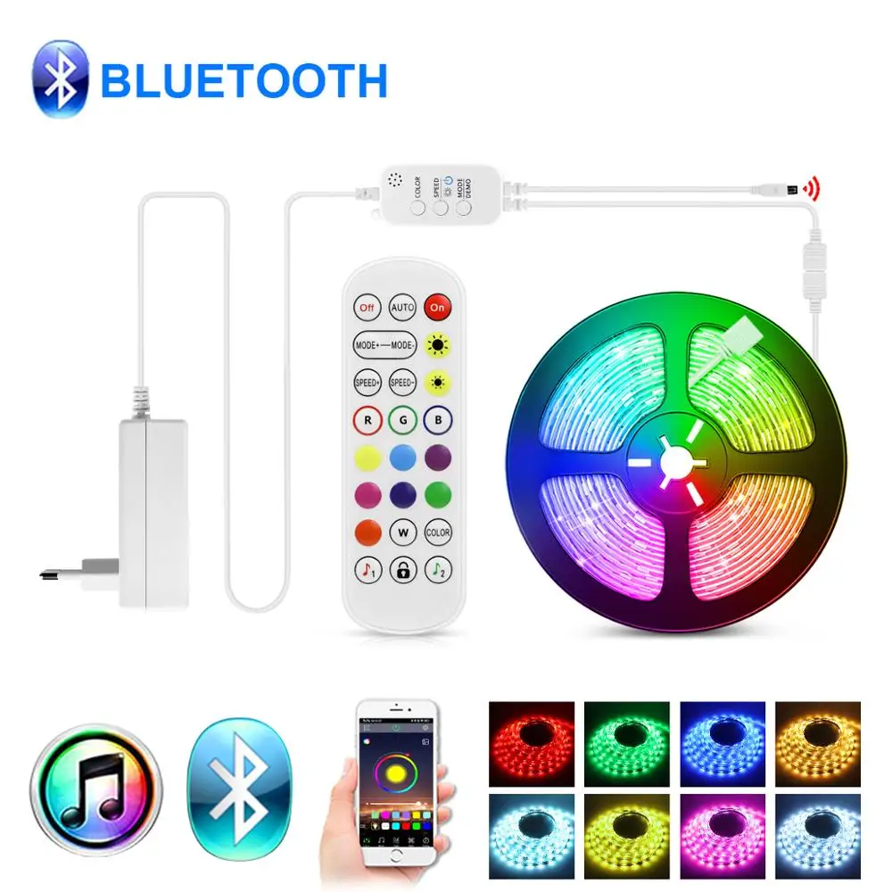 1 Roll 5M 10M 15M Bluetooth LED Strip Set 5050 RGB Lamp Smart LED Strips Backlight LED Light Home Lights Fita Control Adapter