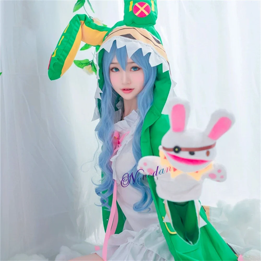 Himekawa Yoshino Cosplay Traje para Mulheres, Peruca Anime, Casaco com capuz, Vestido branco, Traje de Halloween, Data A Live