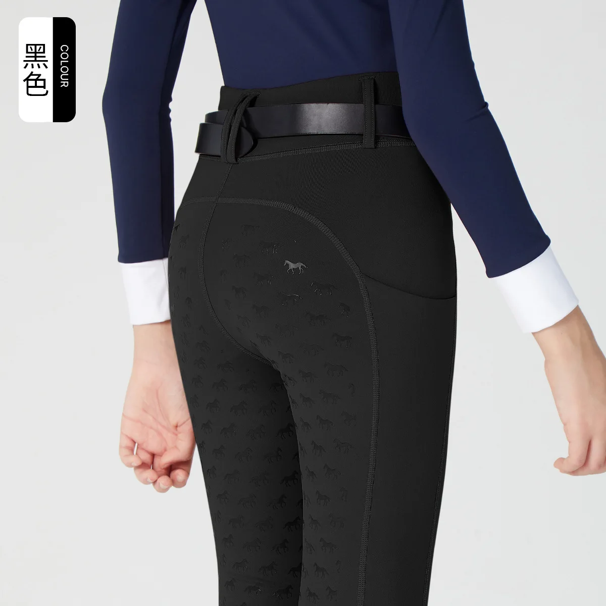 زي مسابقة الفروسية للأطفال بمقعد كامل من السيليكون وحزام مضاد للانزلاق وجيب للفروسية سروال ركوب ضيق عالي الخصر