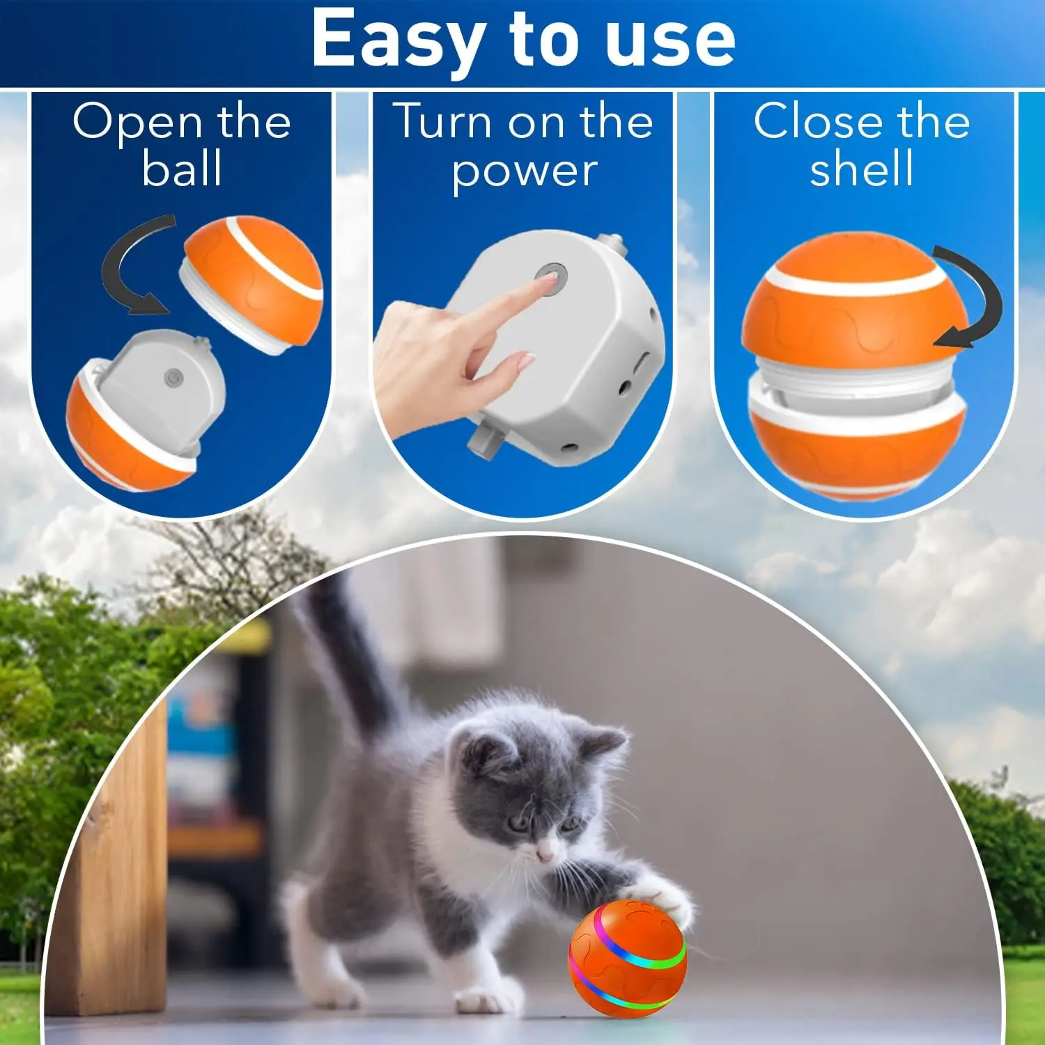 Interactive Dog Ball Toy - Automatic Pet Ball for Dogs - Automatic Ball with USB Charging & LED Lights Active Rolling for