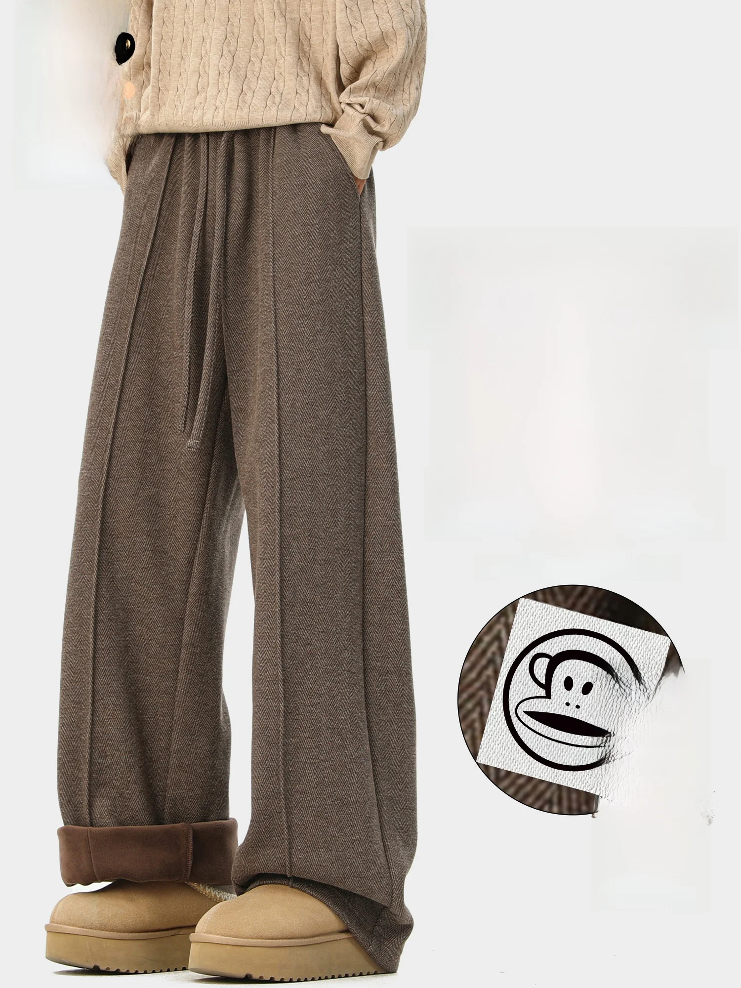 

Мужские повседневные брюки Paul Frank с утепленной флисовой подкладкой, свободного кроя, в стиле Old Money, прямые, весенняя новинка