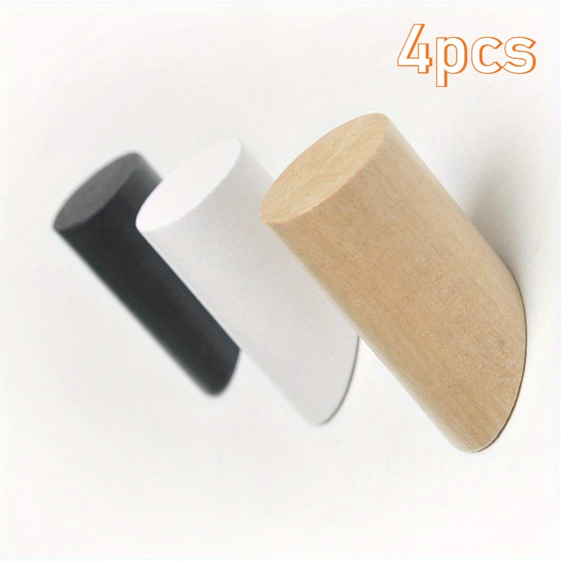 4pcs Natural Wood Clothes Hanger Wall Mounted Coat Hook Decorative Key Holder Hat Scarf Handbag Storage Hanger Bathroom Rack