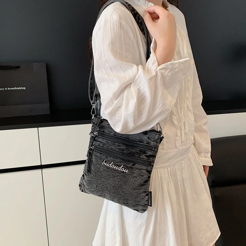 Denim Square Shoulder Crossbody Bag Women Lightweight Simple Fashion Versatile Sweet Feminine Daily Commuting Purse Female