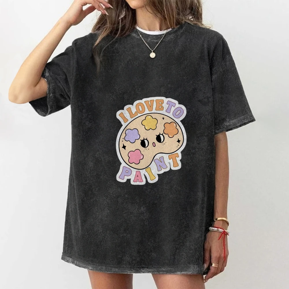 

Love Painting Graphic T- shirts Women Men Loose Vintage Fashion Top Girls ins New Sleeve Korean Reviews Many Girls Clothes