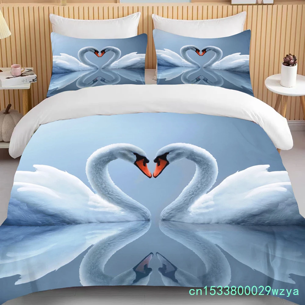 10 Sizes The Lover White Swan Bedding Sets Animal Duvet Quilt Cover Set Blue Pink Comforter Bed Linen And Pillowcase  Duvet