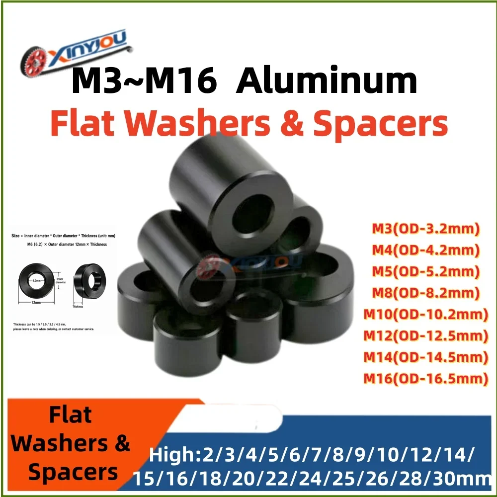 Aluminum Flat Washers & Spacers M3-M6, 2-30mm H, 5Pcs/Set, HD Non-Threaded Corrosion-Resistant Standoffs for DIY & Industrial