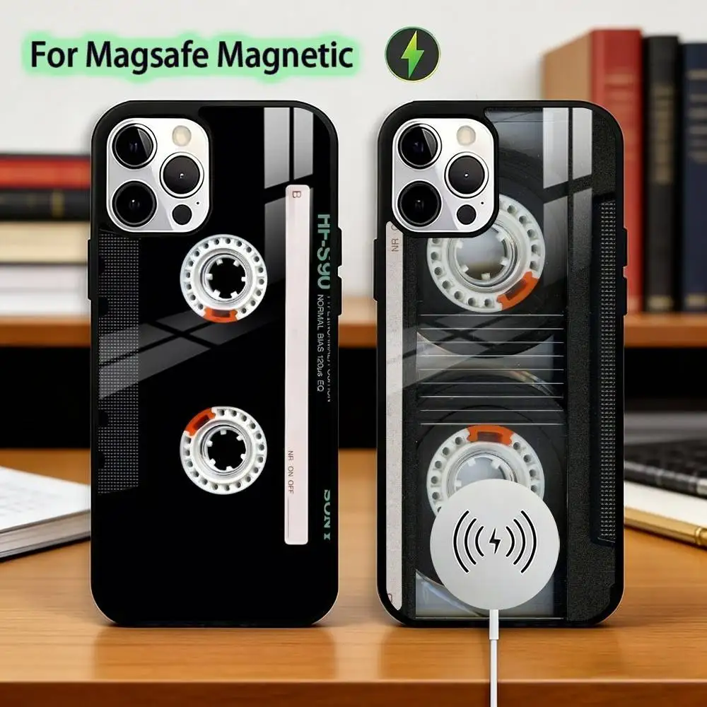 Cassette Tape S-Soft Phone Case For iPhone17,16,15,14,13,12,11 Plus,Pro Magnetic with Magsafe Wireless Charging