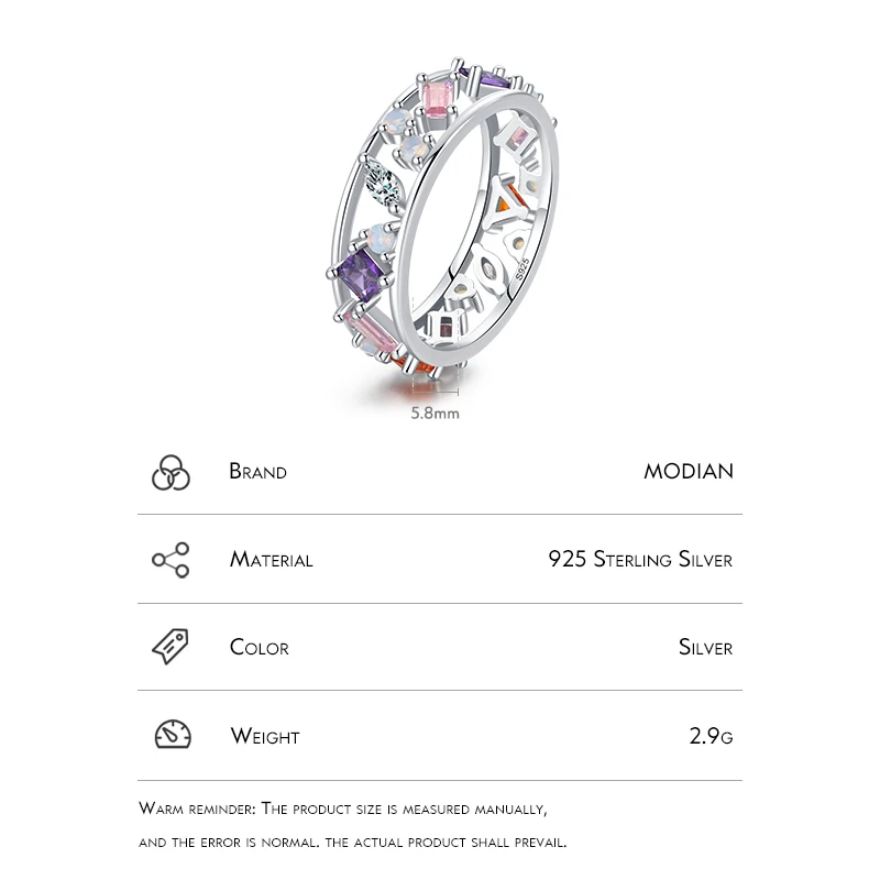 MODIAN Rainbow Color CZ Ring 925 Sterling Silver Sparkling Rings Exquisite Fine Jewelry For Women Daily Office Accessories