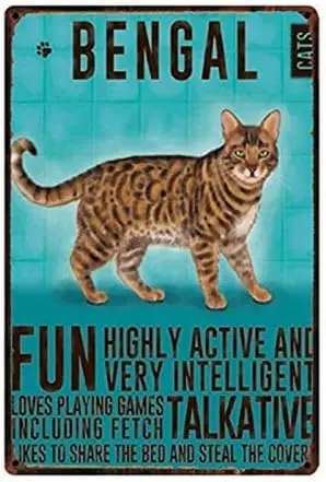 Vintage Bengal Cat Metal Sign Tin Poster Home Decor Bar Wall Art Painting Home Decoration Vintage Mural,Man Cave, Size 20x3 sign