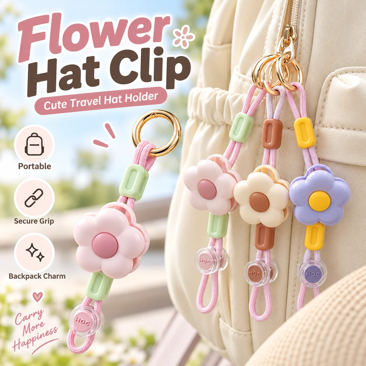 Flower Hat Clip Holder Cute Daisy Cap Retainer Anti Lost Hat Clip for Backpack Travel Outdoor Keychain Strap Women Girls Gift