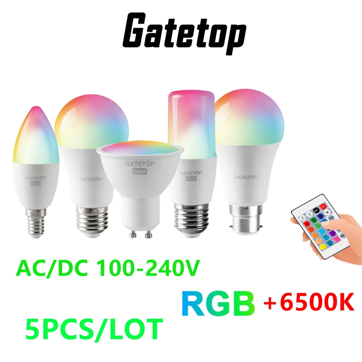 

5PCS LED infrared remote control RGB white light smart bulb E27 GU10 E14 B22 AC100-240V suitable for house party party lighting