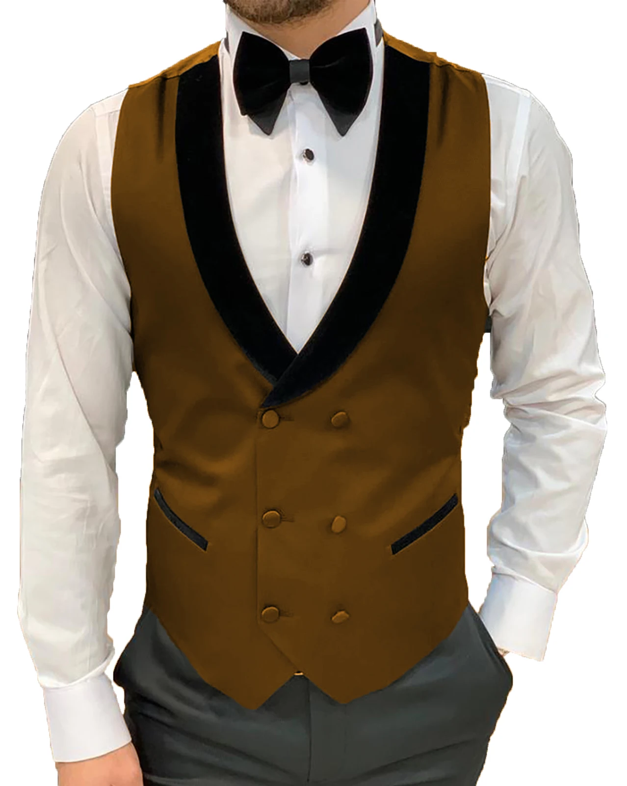 Men\'s Casual Suit Vest Double Breasted Shawl Lapel Dress Waistcoat for Wedding Party Dinner