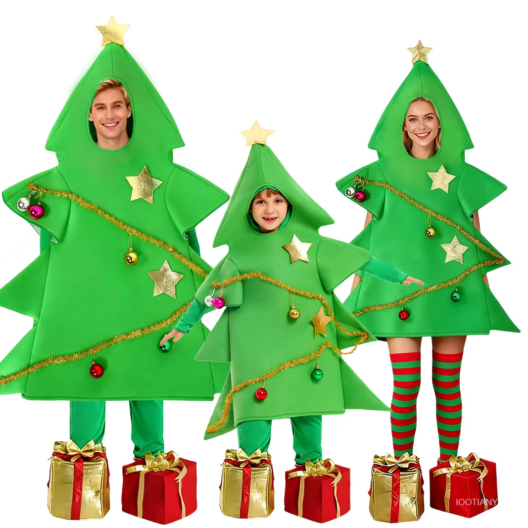 

Children's Christmas Tree Costume Adult Funny Jumpsuit Green Tree Christmas Dress Up New Year Party Carnival Performance Suits