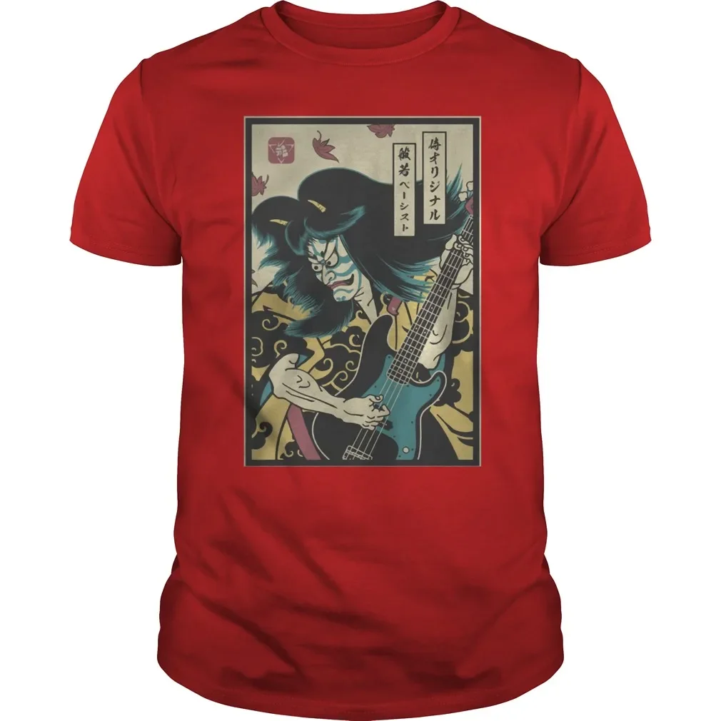 Funny Japanese Ukiyoe Samurai Hanya Rock Guitar Bassist T-Shirt 100% Cotton O-Neck Short Sleeve Casual Mens T-shirt Size S-3XL