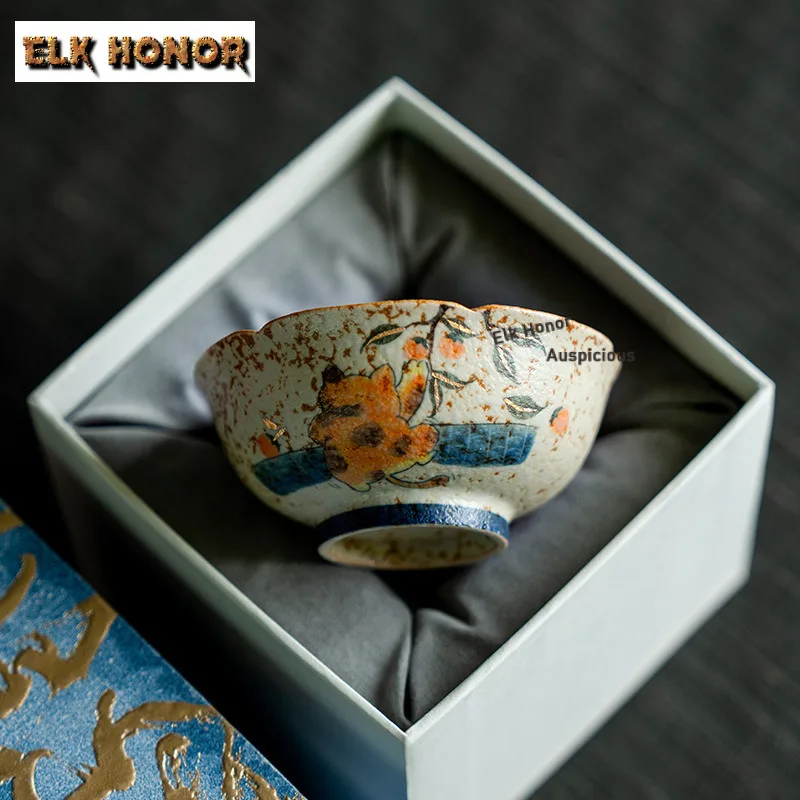 

100ml Pure Hand-painted Orange Cat Teacup Creative Tea Bowl Single Cups Tea-tasting Fragrance Cup Chazhan Master Cups Teaware