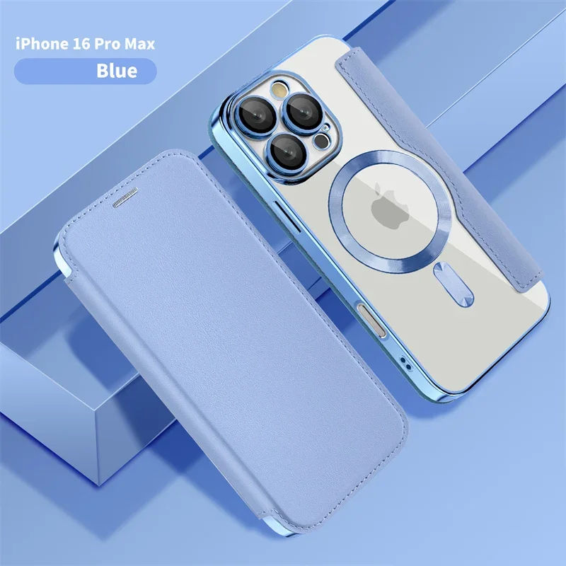 

Magnetic MagSafe Flip Leather Case for IPhone 16 15 14 13 12 11 Pro Max Plus Wireless Charging Protection Luxury Plating Cover