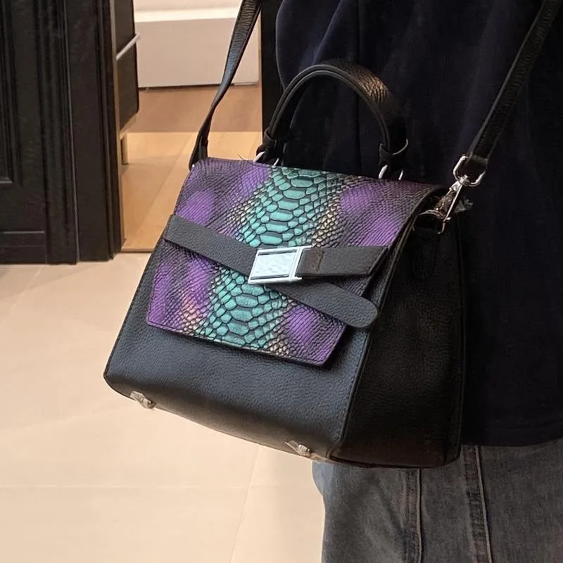 Shoulder Crossbody Handbag, High-end Temperament Commuter Splicing, Snake Skin Texture Advanced Niche Design Leather Women's Bag