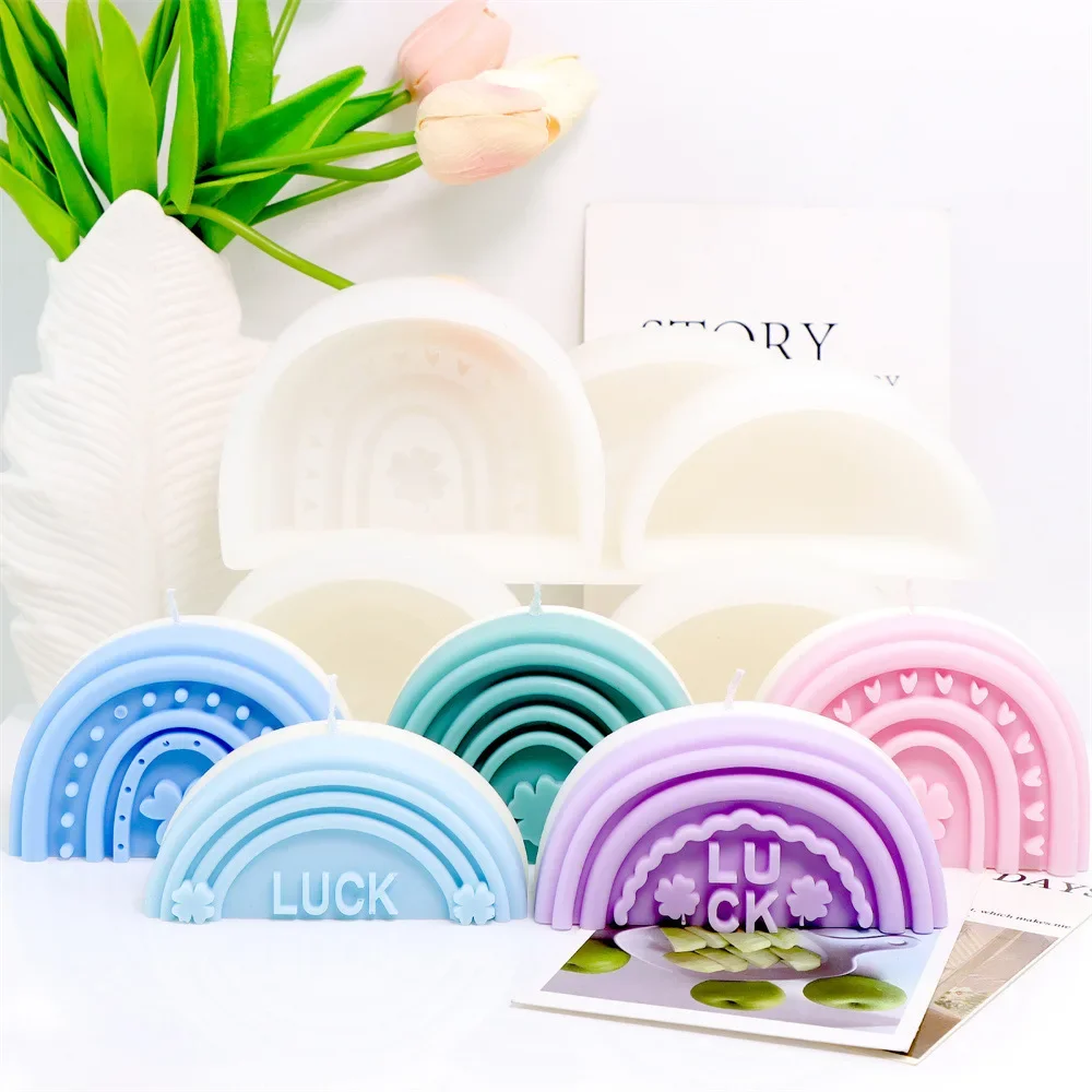 3d Rainbow Arch Love Four-leaf Clover Silicone Molds Flat Diffuser Plaster Decorative Candle Molds for Candle Making Supplies