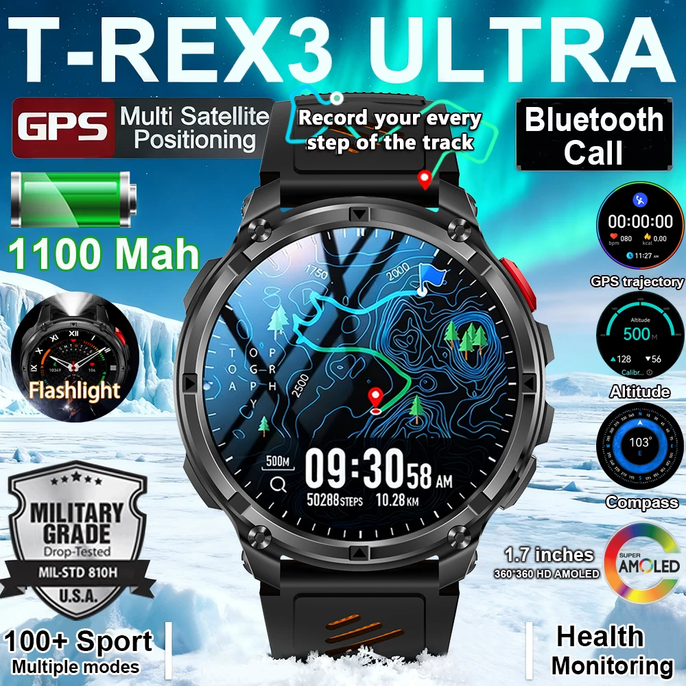 

2026 New 1100mah AMOLED Smart Watch Men 170+Sport Fitness LED Flashlight IP69 Waterproof Bluetooth call GPS track Smartwatch iOS