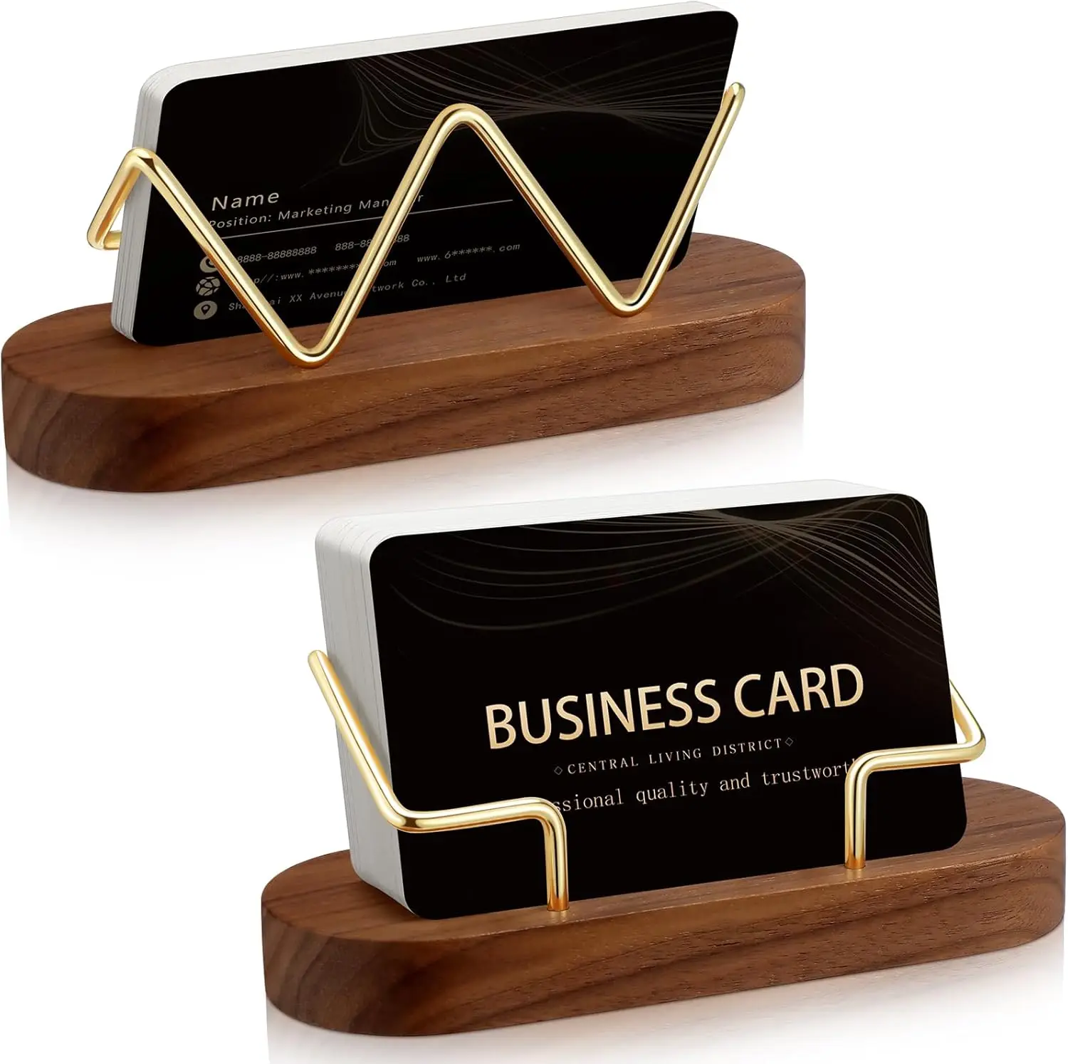 

2 Pcs Wooden Business Card Holder Stand for Desk, Postcard Organizer for Office Home Desktop Brown