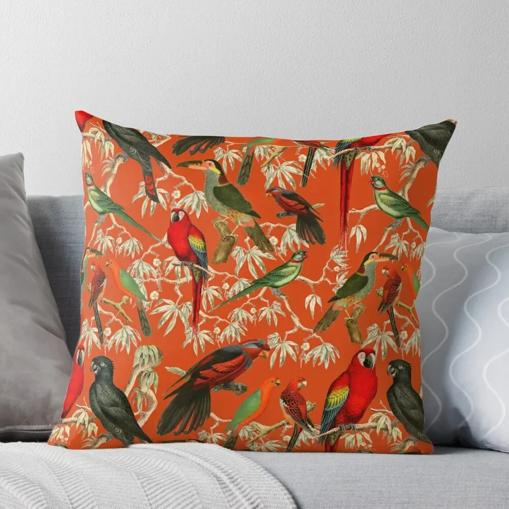 

Vibrant Bird Pattern for a Tropical-Inspired Look - Orange Throw Pillow Sofa Cushions luxury home accessories