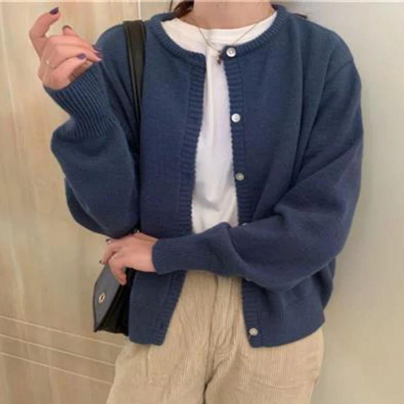 Sweater Knitted Cardigan Women Coat Simple Casual Harajuku Soft Gentle Inner Fashion O-neck Ulzzang Vintage Clothes Mujer Jumper