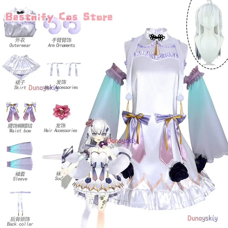 

CosplayAnime Virtual YouTuber Higashi Yukihasu Cosplay Costume Laser Bandeau Lolita Dress Japanese Kimono Dress Outfits Wig Prop