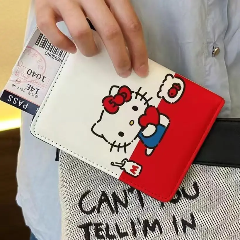 Sanrio Hello Kitty Cute Cartoon Passport Bag Passport Clip ID Clip Protective Cover Multi Functional Card Bag Ticket Storage Bag