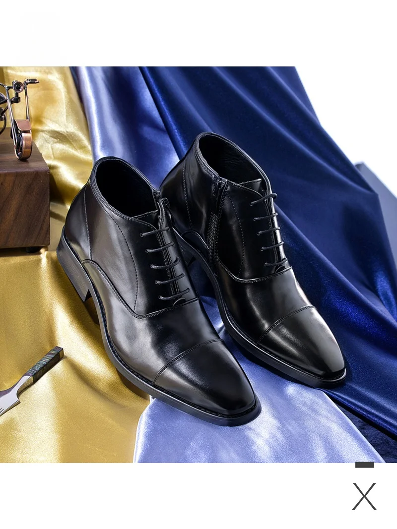 

Мужские офисные модные ботинки Busin, высокие, с острым носком, кожаные, дышащие, на молнии, на низком каблуке, с резиновой подошвой