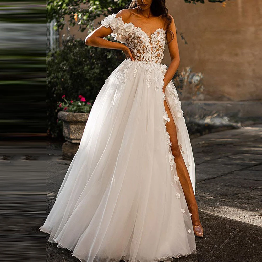 

Luxurious A-Line Tulle Wedding Dresses Sweetheart Collar Sleeveless Bridal Gowns Engagement Banquet Vestidos De Novia Customized