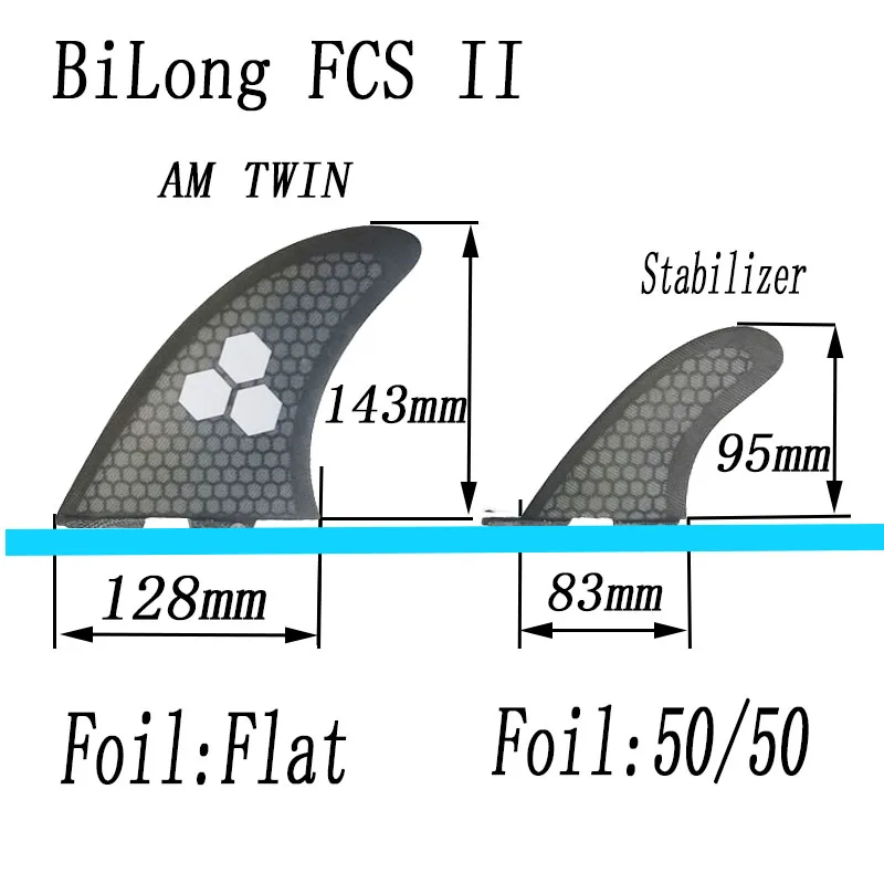 BiLong FCS II AMT Twin + Stabilizer Fiberglass Performance Core Tri Fin Set Surfboard Fins 3pcs Set Quilhas Surf Fins  Wakeboard