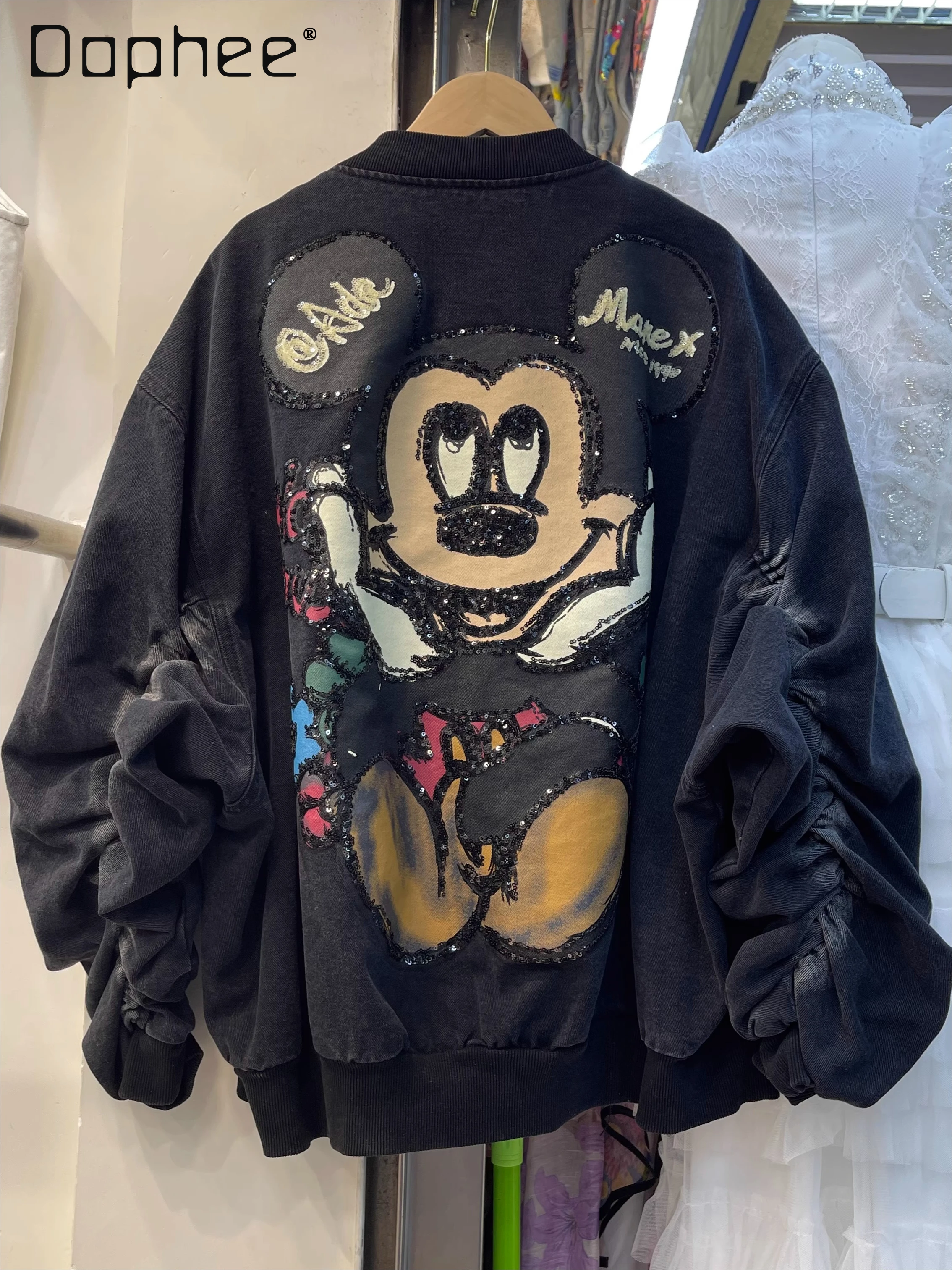

2025 Spring and Autumn New Loose Large Edition Heavy Industry Embroidery Cartoon Baseball Short Jacket Women Coat Women