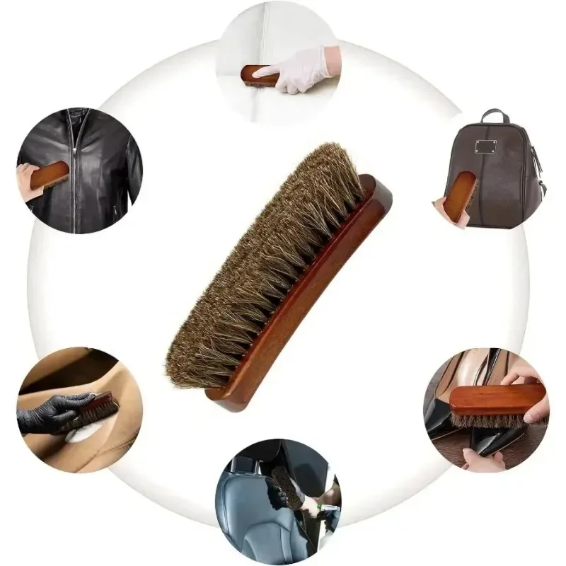 New Horsehair Leather Textile Cleaning Brush for Car Interior Furniture Apparel Bag Shine Polishing Brush Auto Wash Accessories image 4