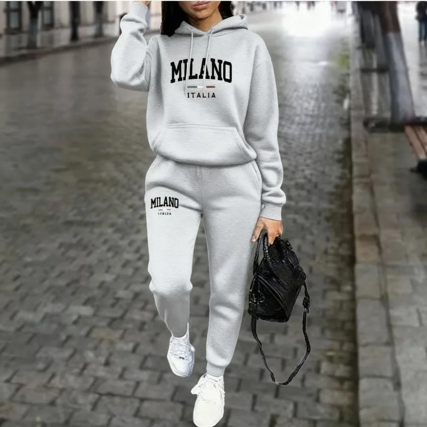 Autumn Winter Women's Sets 2pcs Hoodies Pants Suit Sports Outfits 2026 MILANO Letter Print Aesthetic Clothes Ladies Tracksuit