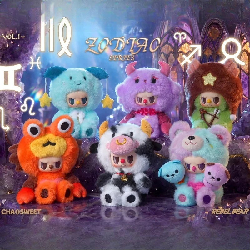 

CHAOSWEET Rebel Bear Zodiac Series Vol.1 Blind Box Cute Vinyl Plush Doll Surprise Bag Pendant Animal Trendy Toy Collectible Gift