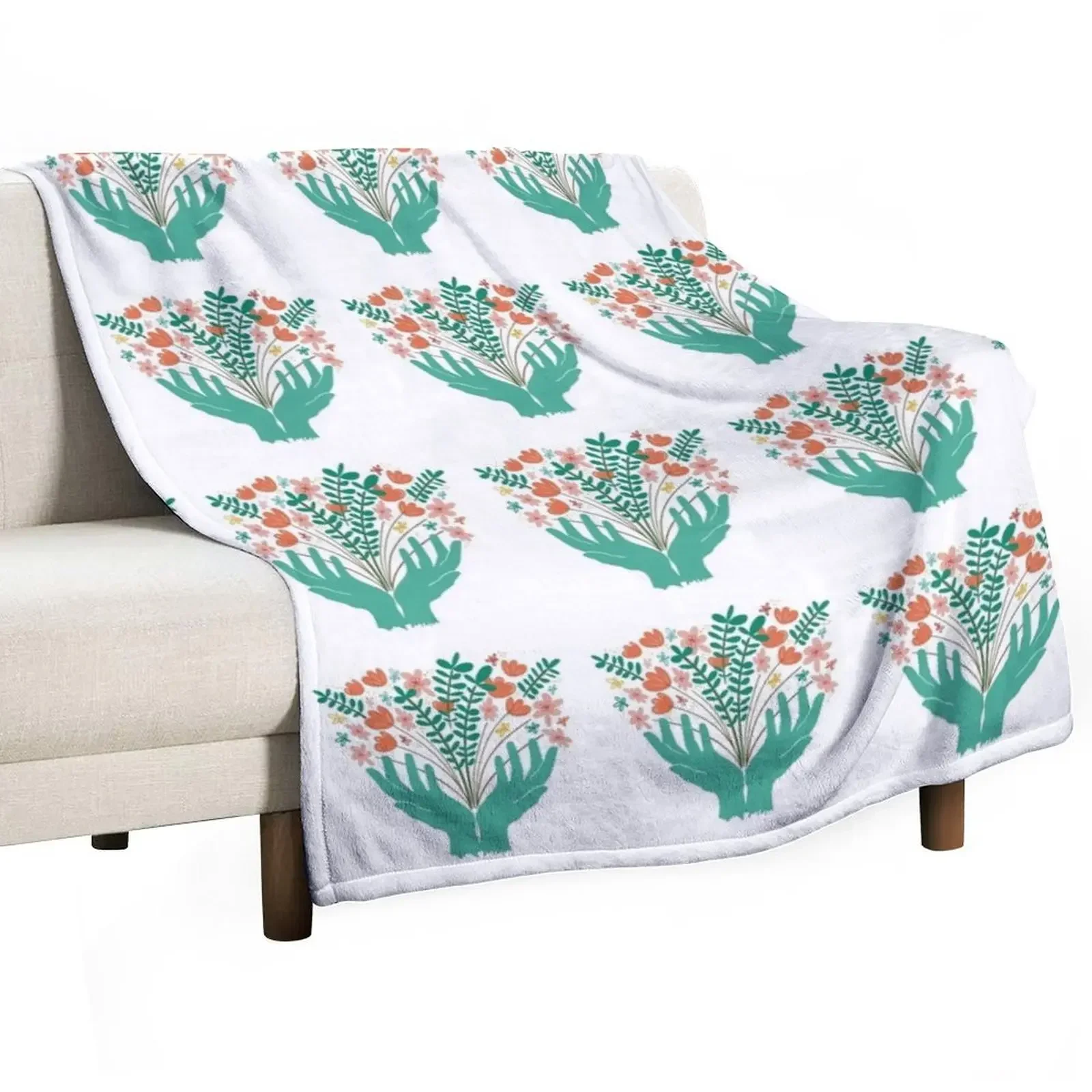 

Teal Flower Power In Your Hands Throw Blanket warm winter Polar Quilt Blankets